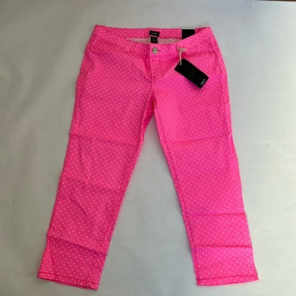 Rue 21  PINK Crop Legging Capri Pants Pink with Polka Dots Sz 9 Juniors Stretchy - Picture 1 of 6